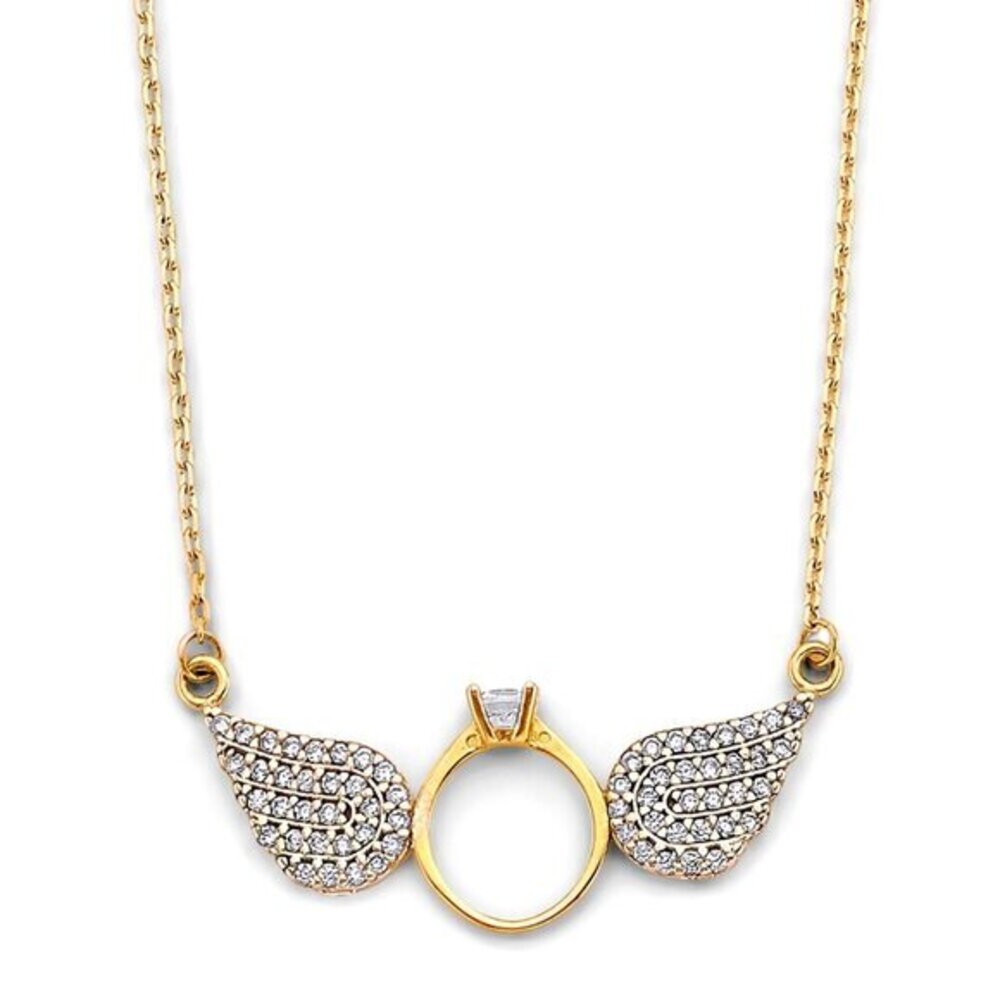 14K Yellow and White Gold Double Angel CZ Wing Necklace​